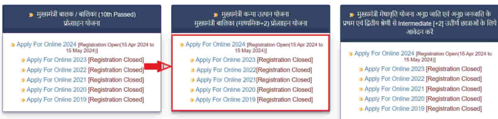 mukhyamantri kanya utthan yojana inter pass user id password